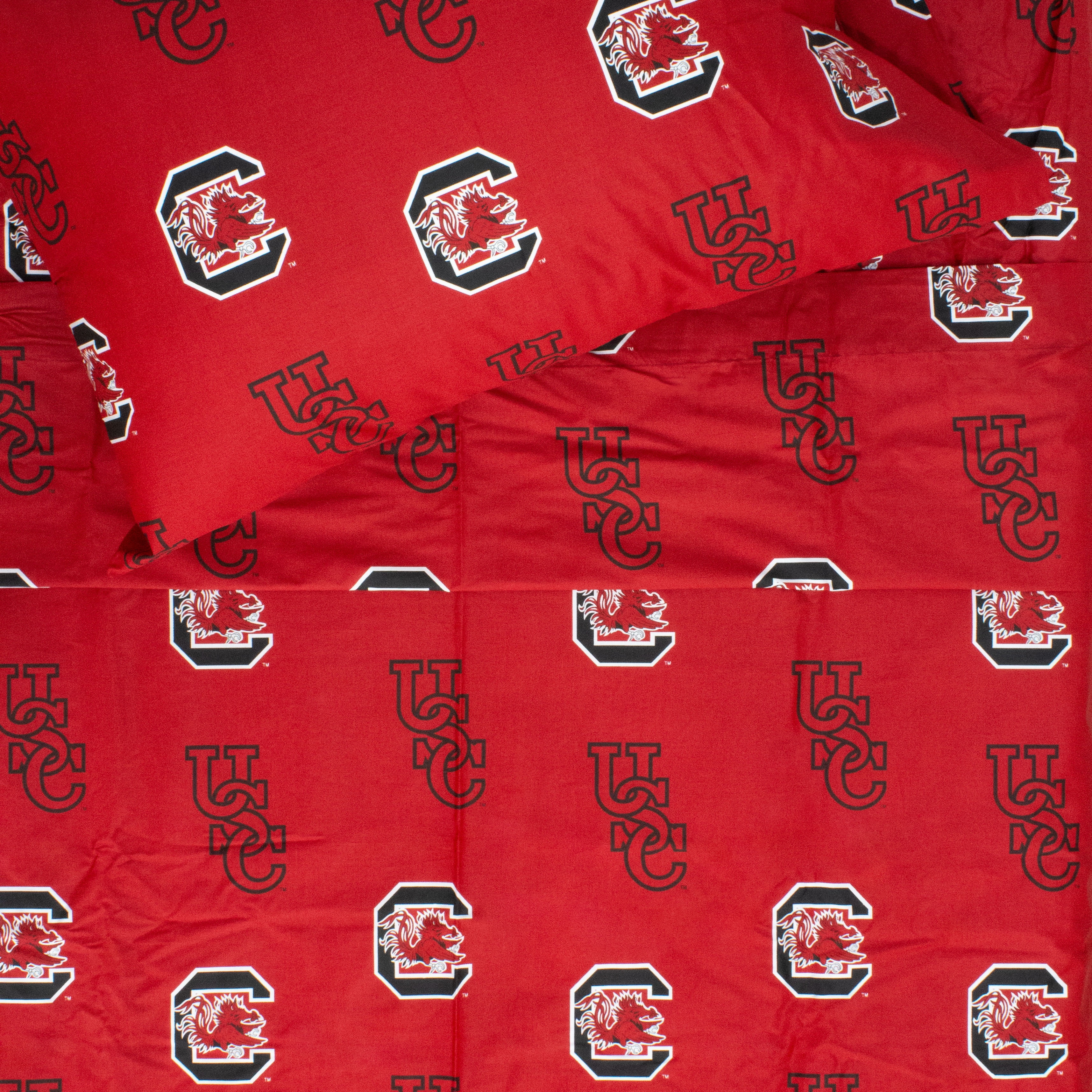 South Carolina Gamecocks 100% cotton, 4 piece sheet set - flat sheet, fitted sheet, 2 pillow cases, Queen, Team Colors