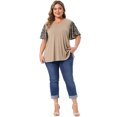 thumbnail image 3 of DARING DIVA Women's Plus V Neck Floral Flutter Sleeve Blouse Casual 2X khaki, 3 of 6