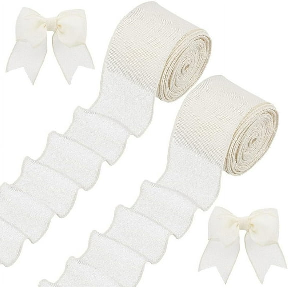 20 Yards/2 Rolls Old Lace Burlap Ribbons 2.5 Inch Wide Natural Burlap Fabric Ribbons Wired Edge Ribbons Burlap Ribbon for Bowknot Wreath Tree Decoration Gift Wraping DIY Crafts