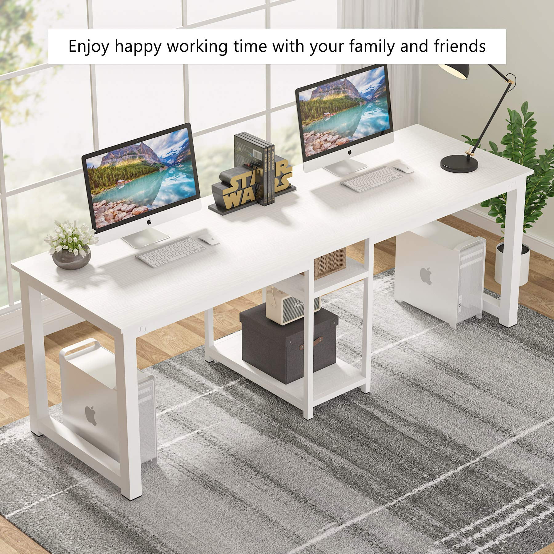 Tribesigns 94.5 inches computer desk extra long two person 2024 desk with storage shelf