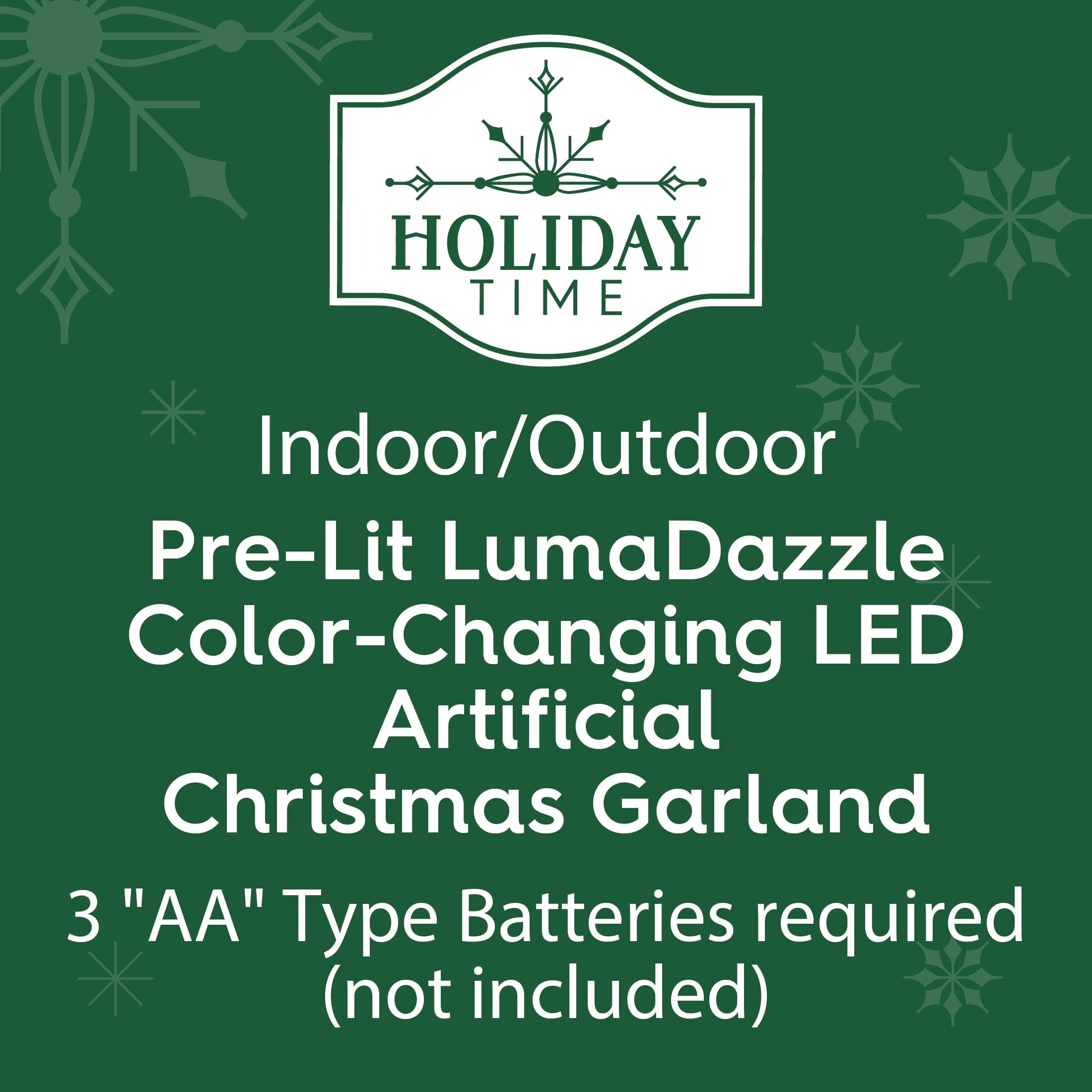 Valencia LumaDazzle Pre-Lit Color-Changing Twinkle LED Artificial Christmas Garland, Green, 9', by Holiday Time