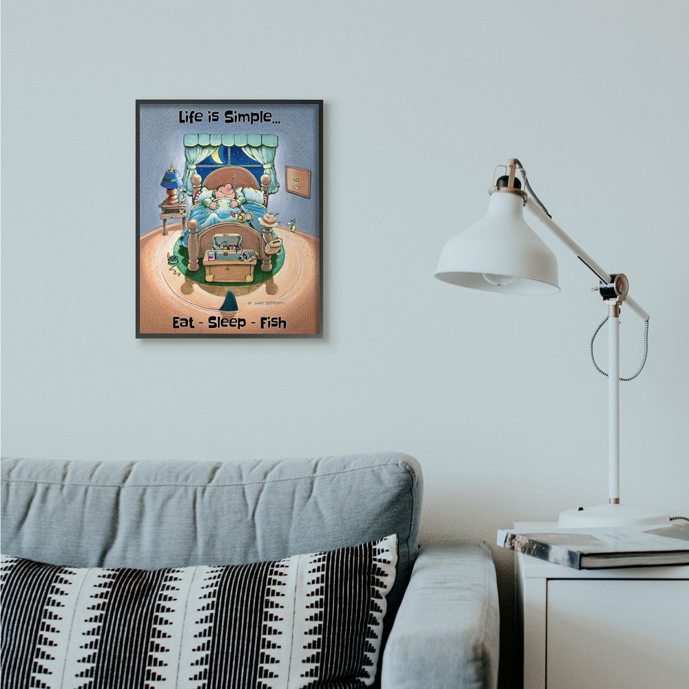 Stupell Industries Eat Sleep Fish Funny Sports Fishing Cartoon Design Framed Wall Art by Gary Patterson