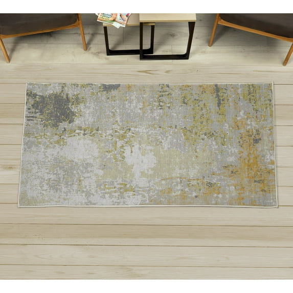 Modern Decorative Rug, Abstract and Grunge Composition of Splash Look Shaped Weathered Forms, Quality Carpet for Bedroom Dorm and Living Room, 6 Sizes, Grey Yellow Green Mustard, by Ambesonne