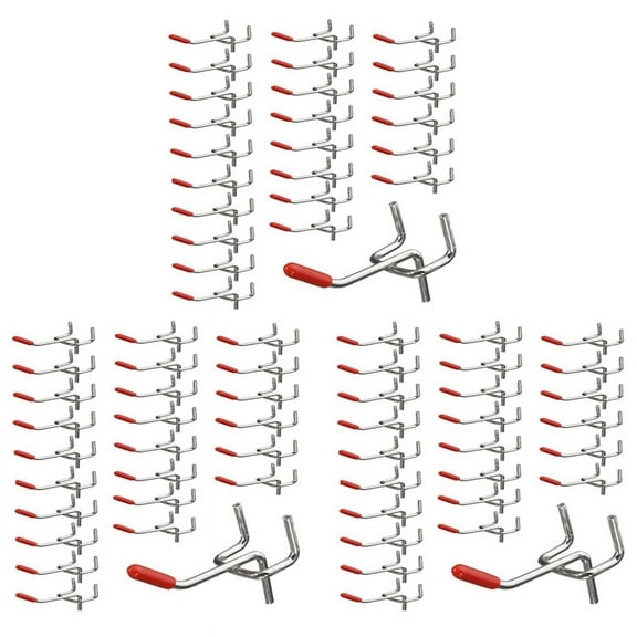 75X Single Pegboard Hooks 50mm Board Slat Wall Retail Display Shop Peg Fits 25mm,75 x Peg Board Hooks(included End Cap),Silver & Red