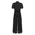 thumbnail image 5 of Summer Solid Color Short Sleeve Turn Down Collar Lapel Hollow Out Lace Vest and Wide Leg Pants Two Piece Outfit for Women Black L, 5 of 5