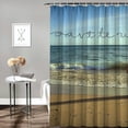 thumbnail image 2 of Orinice  Wedding Shower Curtain, Just Married Written on Sandy Beach Ocean Waves Romantic Photo Celebration, Cloth Fabric Bathroom Decor Set with Hooks,  White, 2 of 7