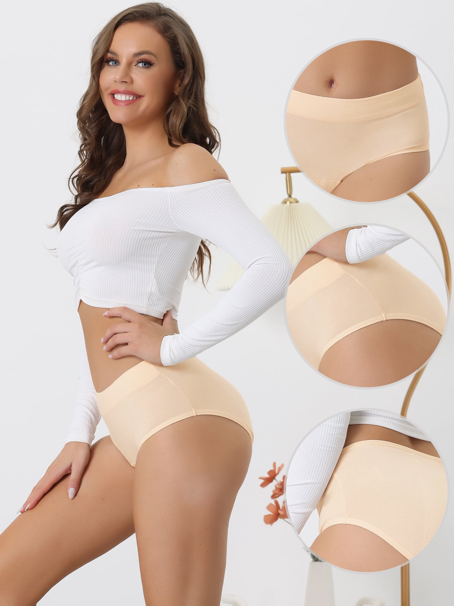 Unique Bargains Women's Underwear Cotton Comfortable Stretch 3 Layers High Waist Panties Beige XS