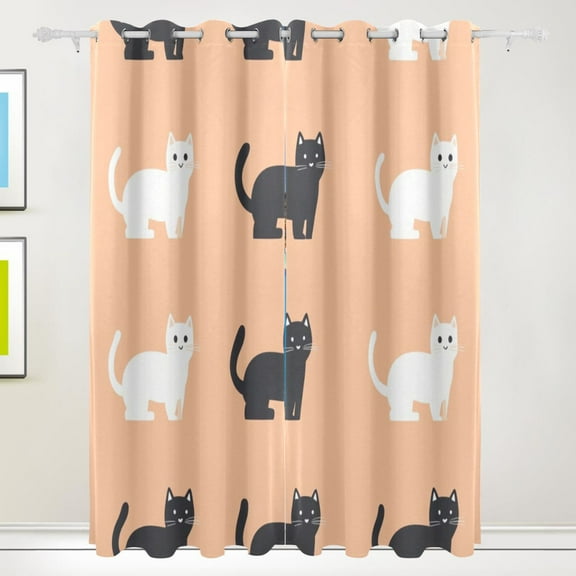 Black and White Cats Blackout Curtains for Living Room Bedroom 55W x 72/84L Insulated Window Drapes 2 Panels