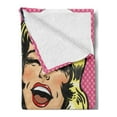 thumbnail image 2 of LOL Soft Flannel Fleece Throw Blanket, Laughing out Loud Woman with Closed Eyes Pop Art Young Lady and Comic Speech Bubble, Cozy Plush for Indoor and Outdoor Use, 50" x 60", Multicolor, by Ambesonne, 2 of 5