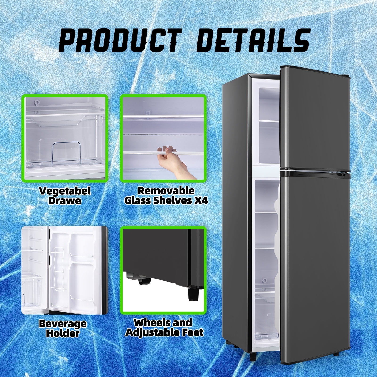 TACOOL 5.0 Cu.ft Double Door Mini Fridge with Top Freezer Compact Refrigerator for Home, Grey, New