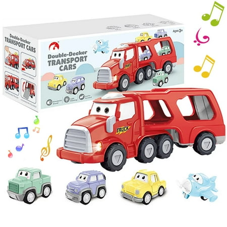 5 in 1 Trucks Toys for Boys Girls, Toddler Toys Set Car and Plane for Kids Red