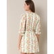 thumbnail image 5 of Vestido Acampanado Floral Volante Fruncido Manga 3/4 De Soplo Cuello Pico Para Mujer Blanco L, 5 of 6