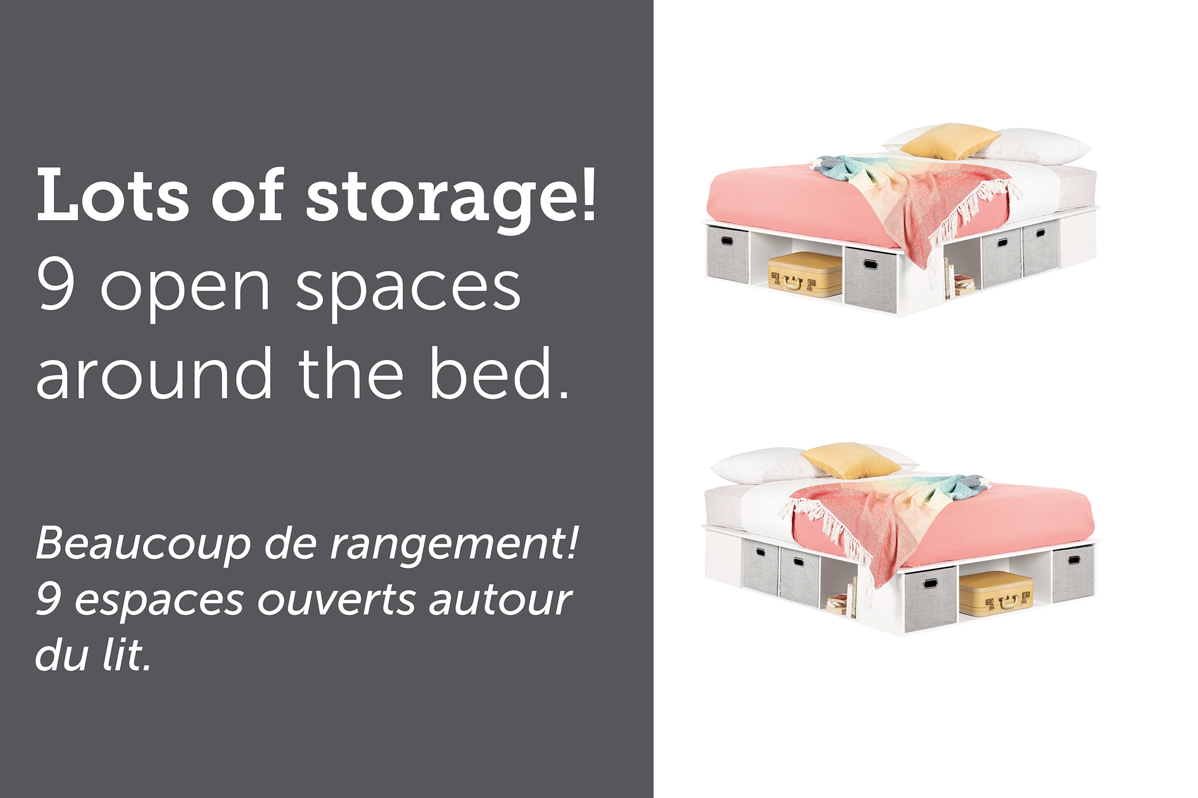 South Shore Flexible Queen Storage Platform Bed with Baskets, in Pure White