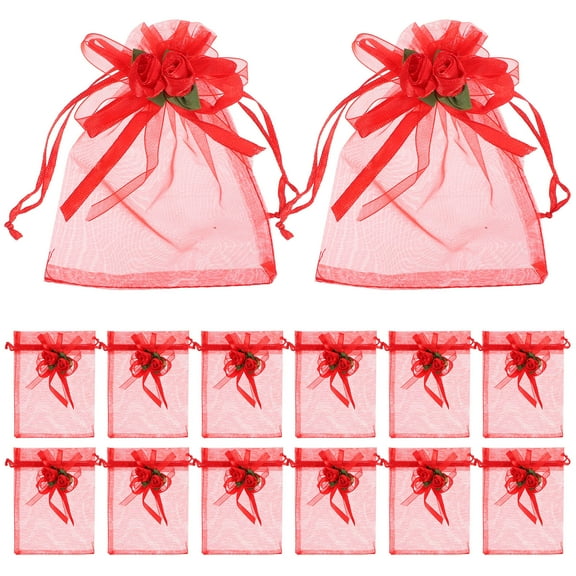 CIMAXIC 24pcs Red Organza Bags Large Drawstring Bags for Jewelry Storage Elegant Design