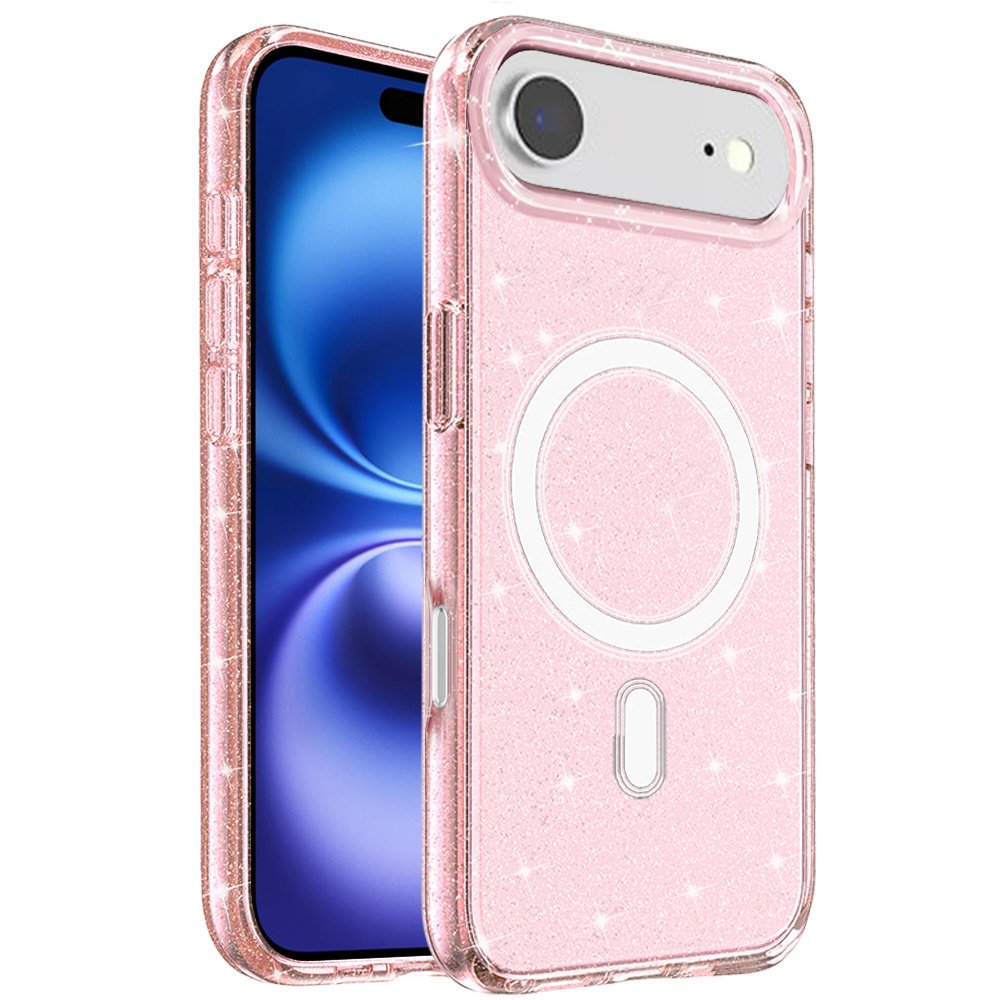 XPM for Apple iPhone 17 AIR Phone Case, MagSafe Compatible Glitter Sparkle Bling Hybrid Case with Magnetic Circle, Slim TPU & Hard PC Frame Cover for Apple iPhone 17 Air (6.6") (Pink)
