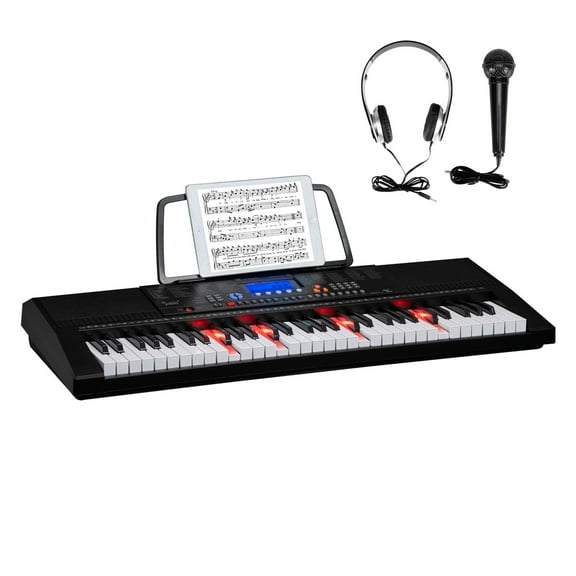 Glarry 61 Key Light Up Keyboards Piano for Beginners with Microphone