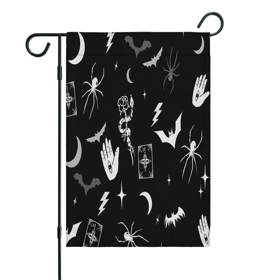 Black Halloween Witchy Symbols Fall Garden Flags 12.5"x18" Double Side,Small Yard Flags for Outside,Outdoor Fall Decor,Autumn Funny Garden Flag Yard Decoration