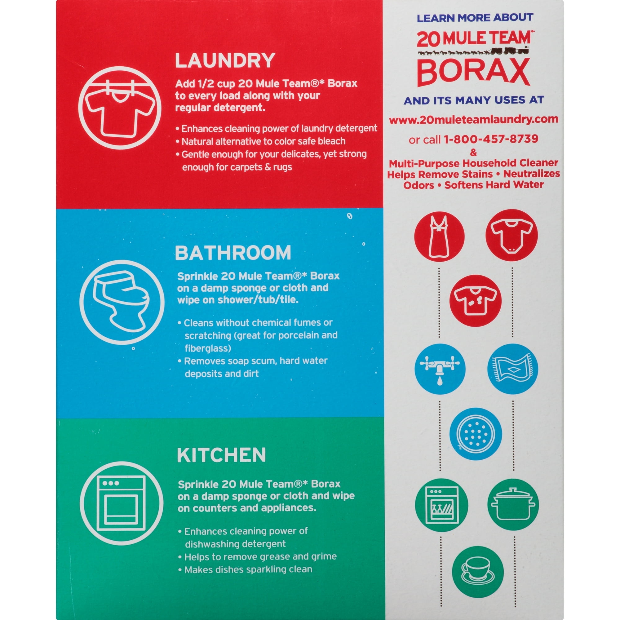 (3 pack) 20 Mule Team All Natural Borax Laundry Detergent Booster & Multi-Purpose Household Cleaner, 65 Ounce