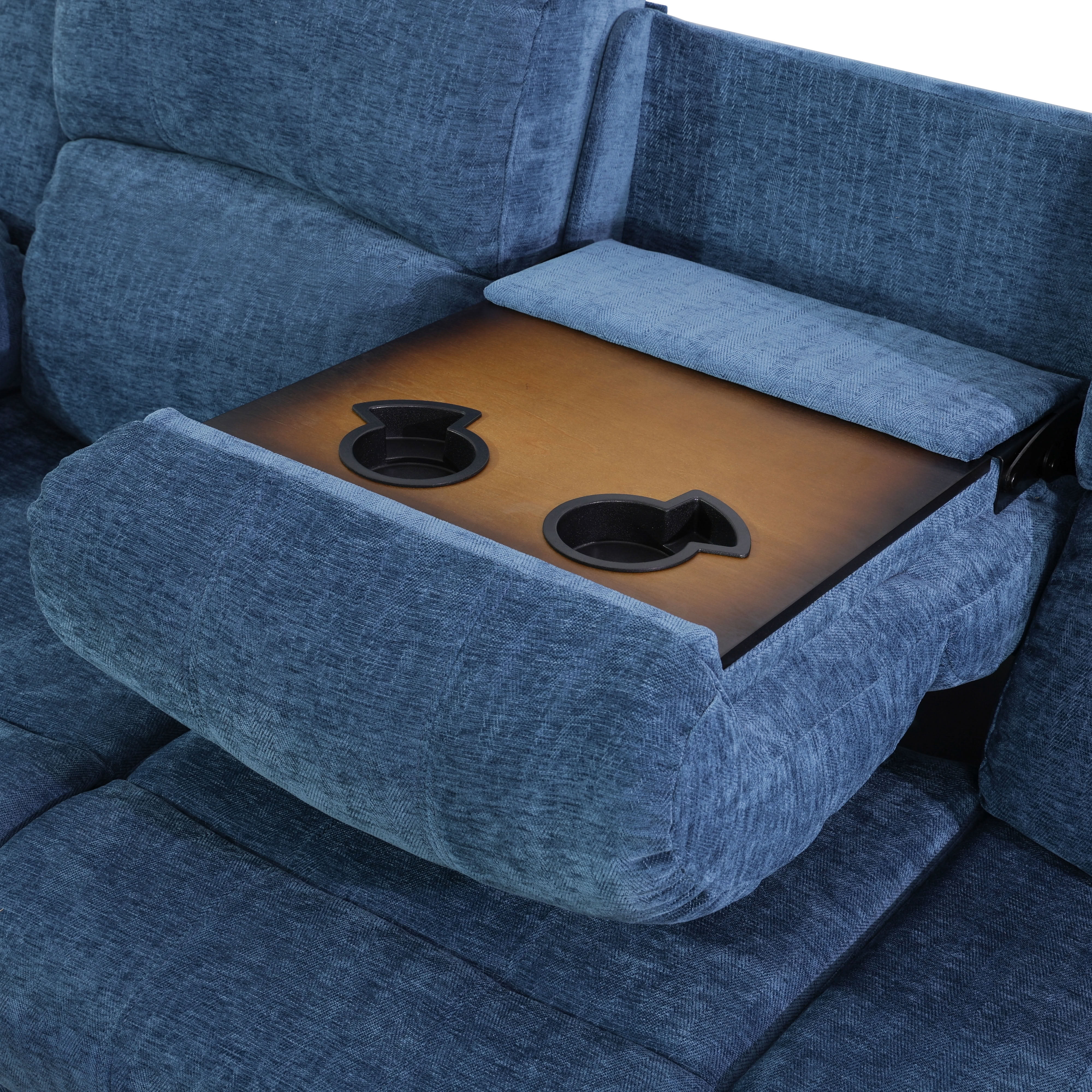 MAYEERTY 3-Seater Recliner Sofa, Wear-Resistant Fabric with Reversible Coffee Table for Family Living Room
