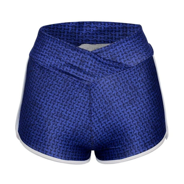 Shorts de yoga de cintura alta Pantalones Cortos de Yoga de cinturo para Mujer Gimnasio en hogar ejercicio Fitness - Azul L Magideal Shorts de yoga de cintura alta