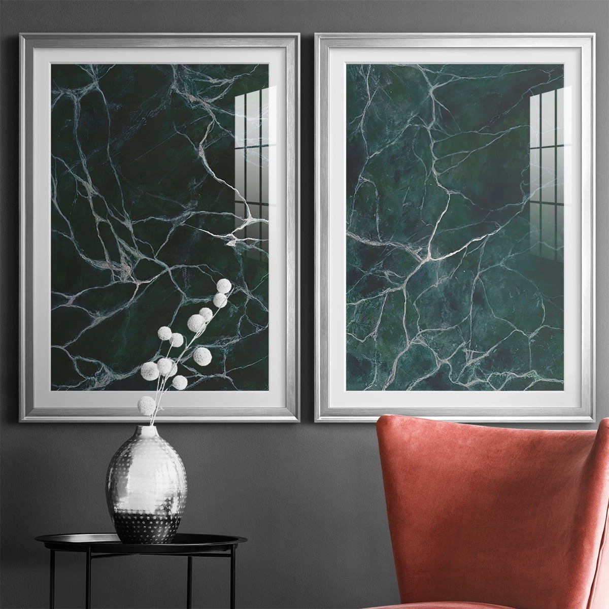 Wexford Home Jade Marble I Premium Framed Print, 22.5" x 30.5" - Ready to Hang, Silver (Set of 2)