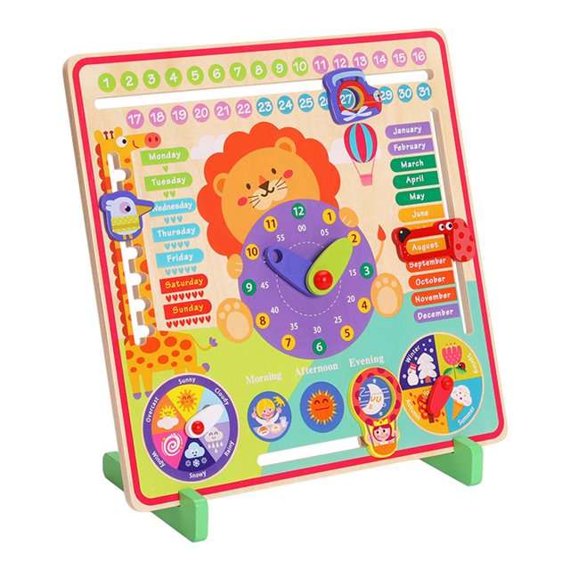 Wooden Calendar Circle Teaching Clock for Kindergarten Classroom