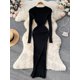 thumbnail image 4 of SINGREINY-maxivestido de punto para mujer, vestido largo de invierno con cuello redondo, manga larga, ajustado, liso, Harajuku, moda para mujer, suéter tipo lápiz, vestidos largos, 4 of 4