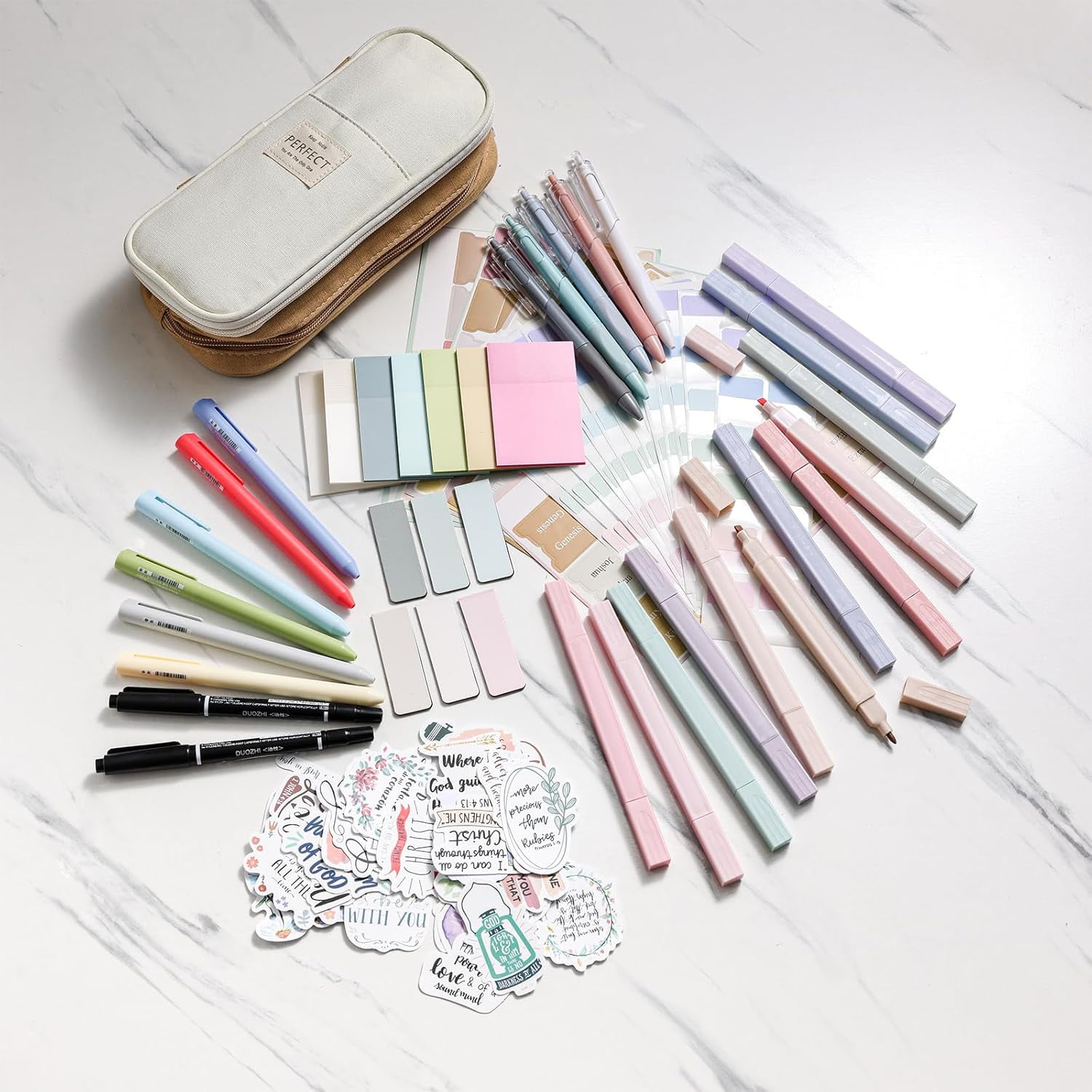 56 Pcs Bible Study Supplies Journaling Kit, Bible Study Kit, Bible Case with Highlighters and Pens, Bible Tabs Stickers and Other Bible Journaling Supplies, Aesthetic Bible Study Tools