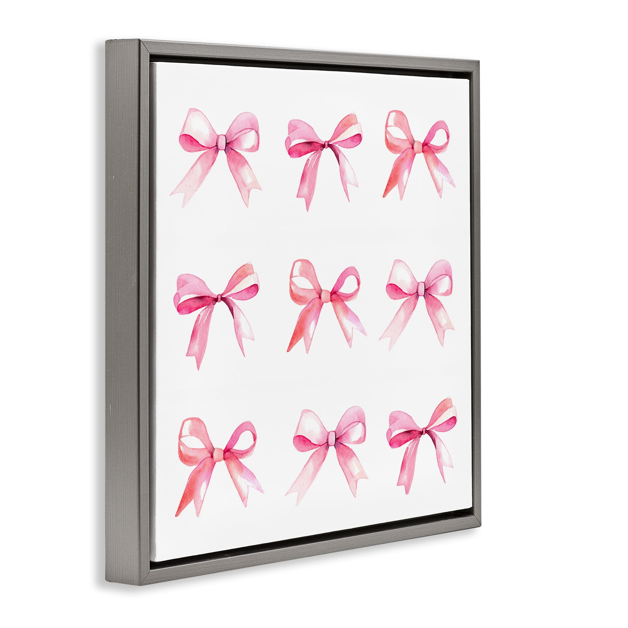 Stupell Industries Pink Bow Pattern Beauty & Fashion Painting Gray Floater Framed Art Print Wall Art, 25 x 25
