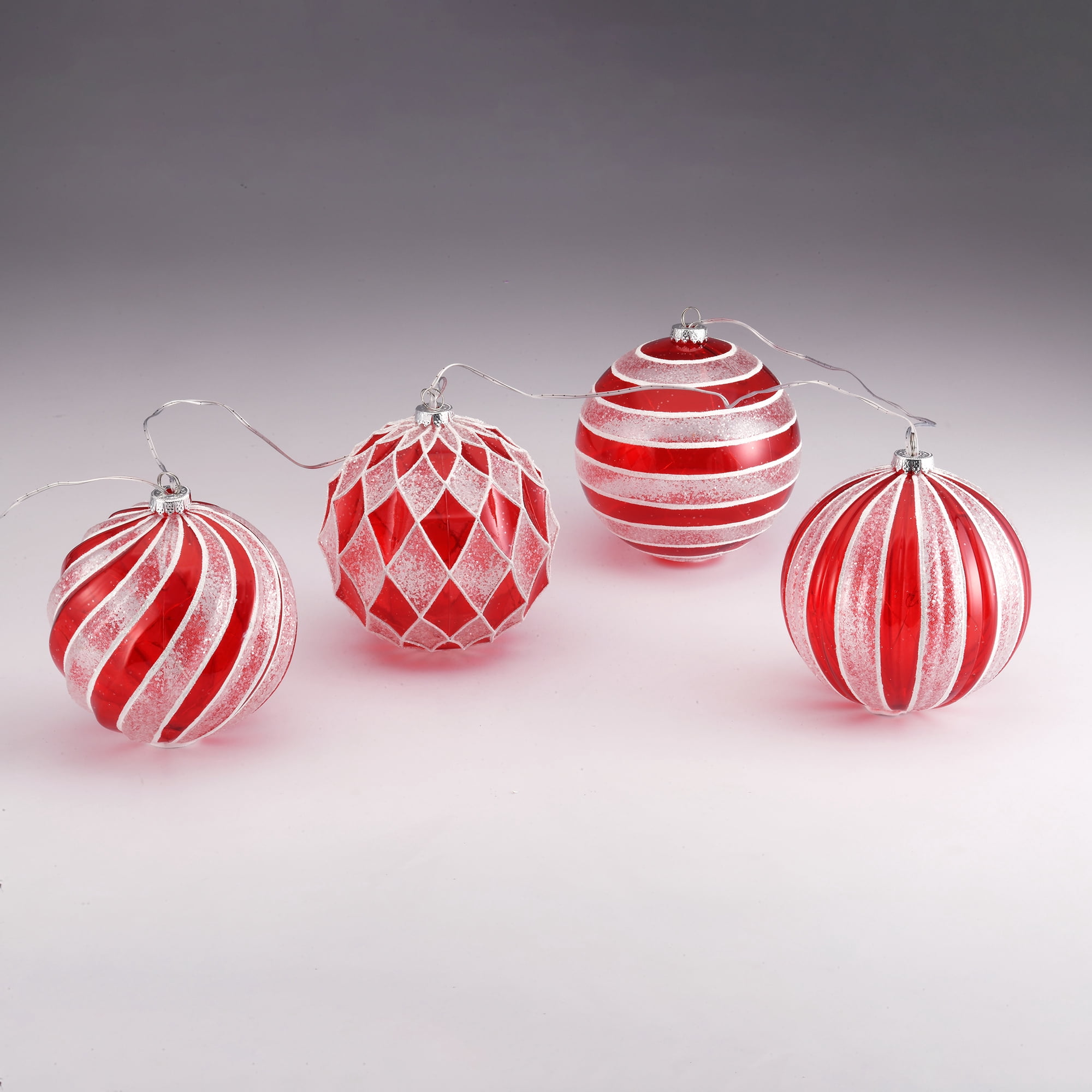Indoor/Outdoor Red and White Battery-Operated LED Shatterproof Ball Christmas Ornaments, 4 Count, by Holiday Time