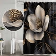 thumbnail image 4 of Black Gold Flower Shower Curtain Set - 48" x 72" Washable Bathtub Curtain with 12 Hooks, Gradient Luxurious Floral Botanical Waterproof Fabric Stall Shower Curtains for Bathroom/Bathtub Décor, 4 of 6