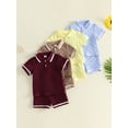 thumbnail image 3 of BemeyourBBs 2Pcs Toddler Baby Boy Summer Outfits Infant Baby Boys Summer Clothes Short Sleeve Lapel Collar Solid Color Jacquard Shirt Tops and Elastic Waist Shorts Set, 3 of 9