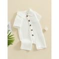 thumbnail image 5 of BemeyourBBs Newborn Baby Boy Girl Summer Clothes Infant Baby Boys Cotton Linen Outfit One Piece Romper Solid Color Lapel Short Sleeve Button Down Jumpsuit Shorts, 5 of 9