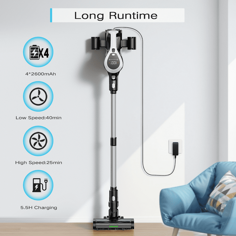 MOOSOO YC1 Cordless Stick Vacuum Cleaner with Smart Digital