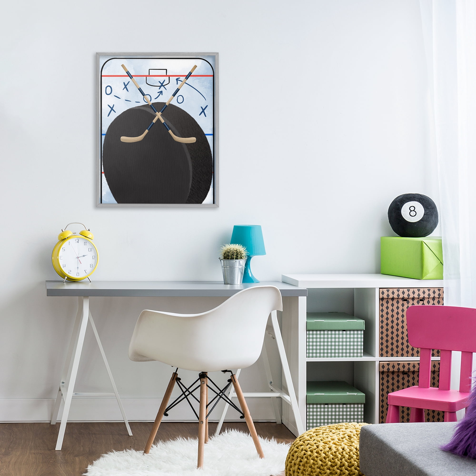 Stupell Industries Hockey Rink Tactics Gray Framed Giclee Art, design by Jennifer Stith