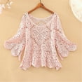 thumbnail image 2 of Crochet Coverups for Women, Yigetop Women's 2025 Spring Summer Crochet Hollow Out 3/4 Sleeve Pullover Sweater off Shoulder T-Shirts Crochet Tops for Women Pink XL, 2 of 3