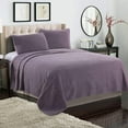 thumbnail image 2 of Kasentex Ultra Soft Stone-Washed Quilt Set 100% Cotton. Contemporary Stitched Design Bedspread Lightweight Comforter Coverlet Bedding + Pillow Cover (King + 2 Shams, Floral Pattern Purple), 2 of 5