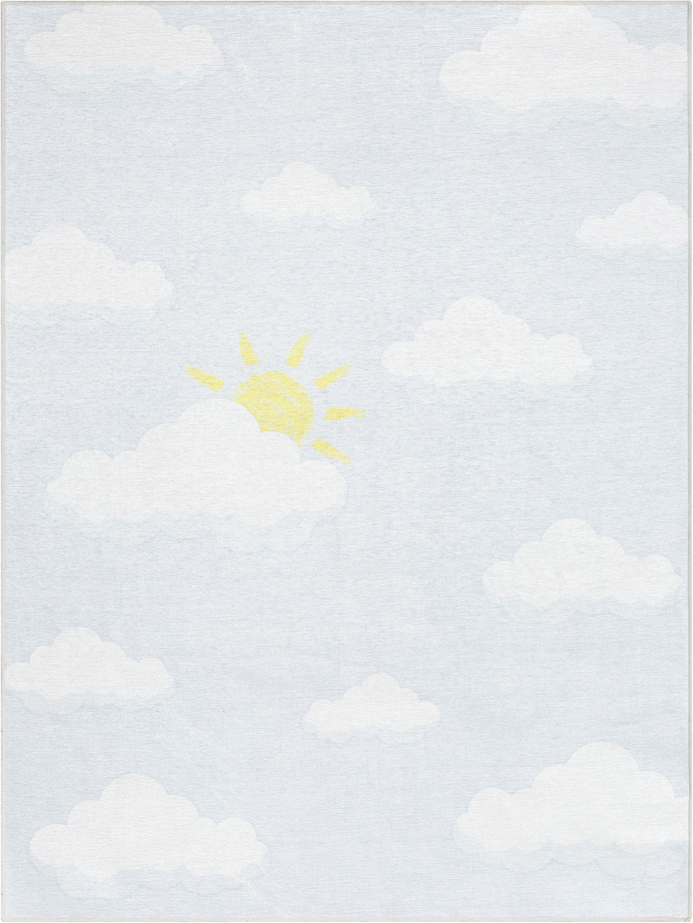 Well Woven Kids Rugs Cloud 9 Sun Modern Grey Light Blue Printed Distressed Machine Washable 5' x 7' Area Rug