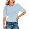 thumbnail image 1 of MURMUREY Womens Short Sleeve Sweaters Tops Crewneck Ribbed Pullover Shirt Soft Lightweight Slim Fit Knit Sweater Blouse, 1 of 4