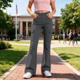thumbnail image 7 of XINXIAOO Girl Uniform Pants Formal Flare Leg Cargo Pants Pull On Chino Elastic Waist with Pockets Girls Grey Pants Girls Pants Size 7-8 Years, 7 of 7