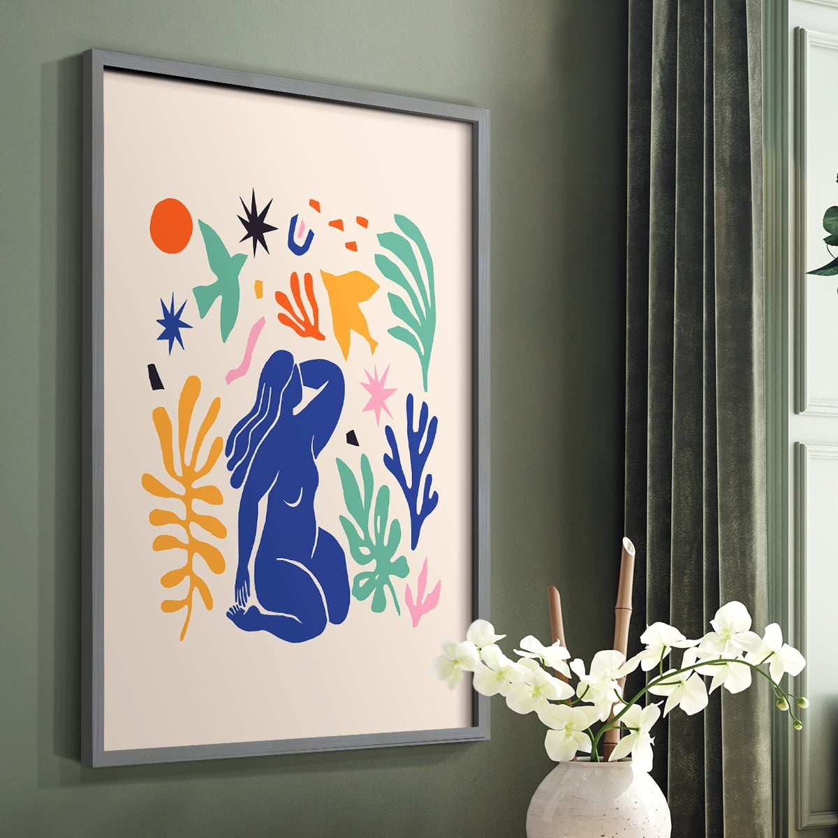 Matisse CDXLV in Gray Solid Wood Framed Print No Nail Hanging