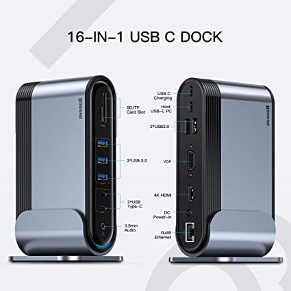5 Ports USB Audio Station daccueil Universelle à Triple Affichage avec HDMI * 3 Ports Lecteur de Carte SD/Micro SD Gigabit Ethernet Baseus Station daccueil 100W USB-C PD 