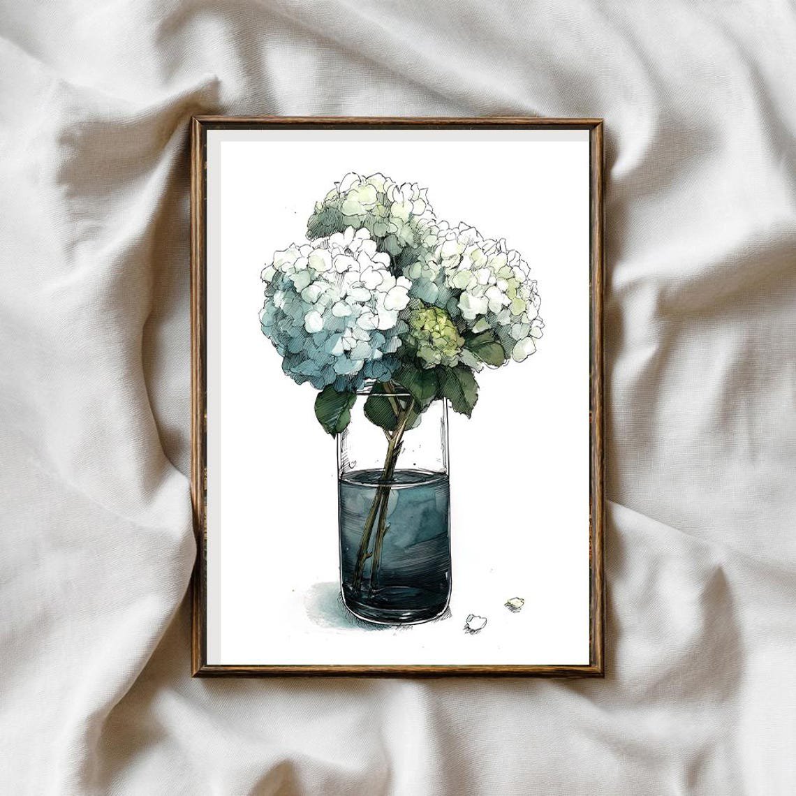 Blue Hydrangea Flower Print Summer Floral Home Decor French Country Farmhouse Botanical