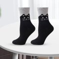 thumbnail image 2 of 1 Pair Winter Socks Wind-proof Soft Touch Adorable Mid Cuff Cat Print Lady Socks for Daily Wear, 2 of 11