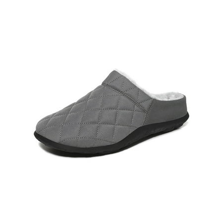 

Eloshman Men Winter Slipper Fluffy Warm Shoes House Slippers Walking Lightweight Plush Lined Slides Anti-slip Clogs Shoe Gray 10.5