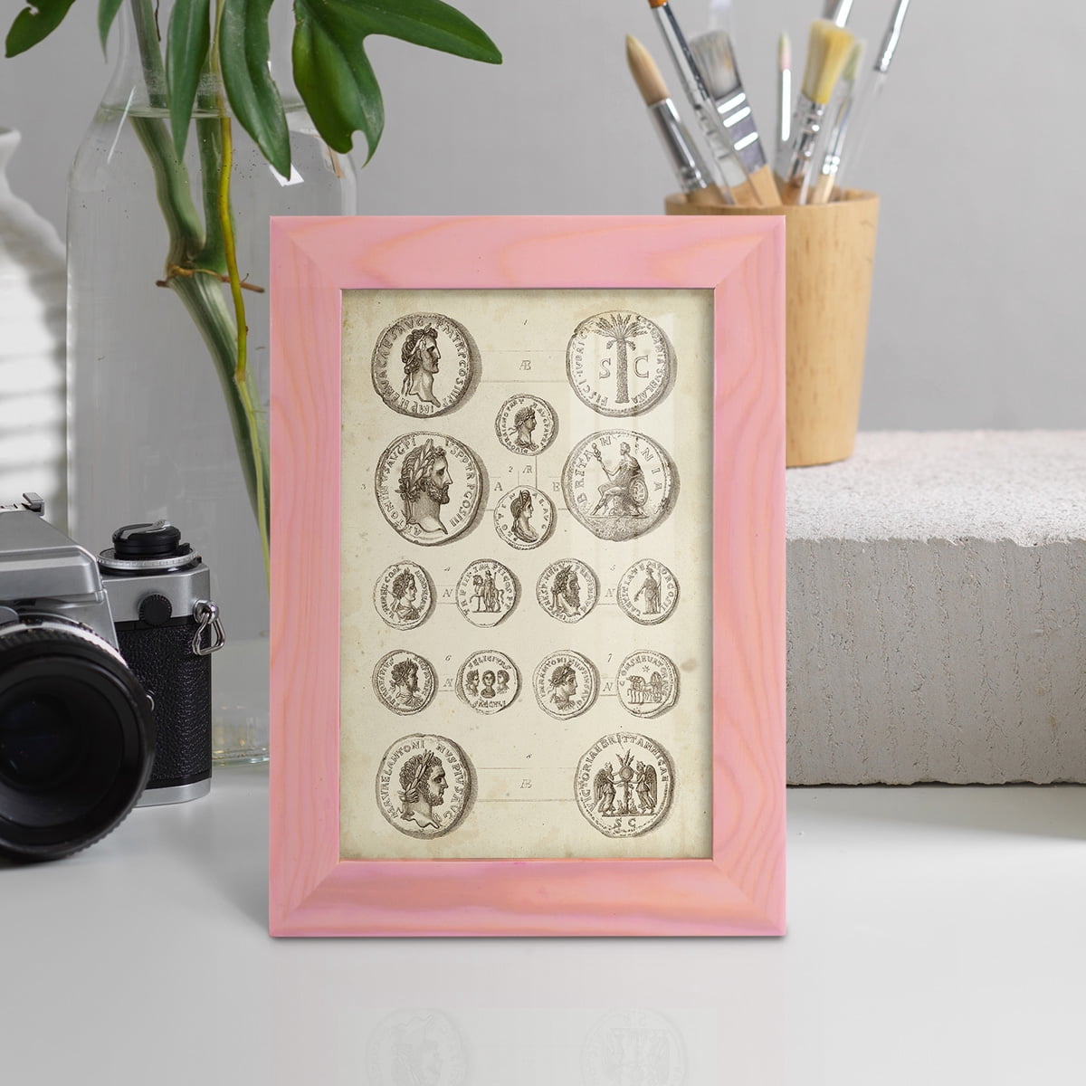 Antique Roman Coins IV -Framed Print w/glass-Sunset Pink
