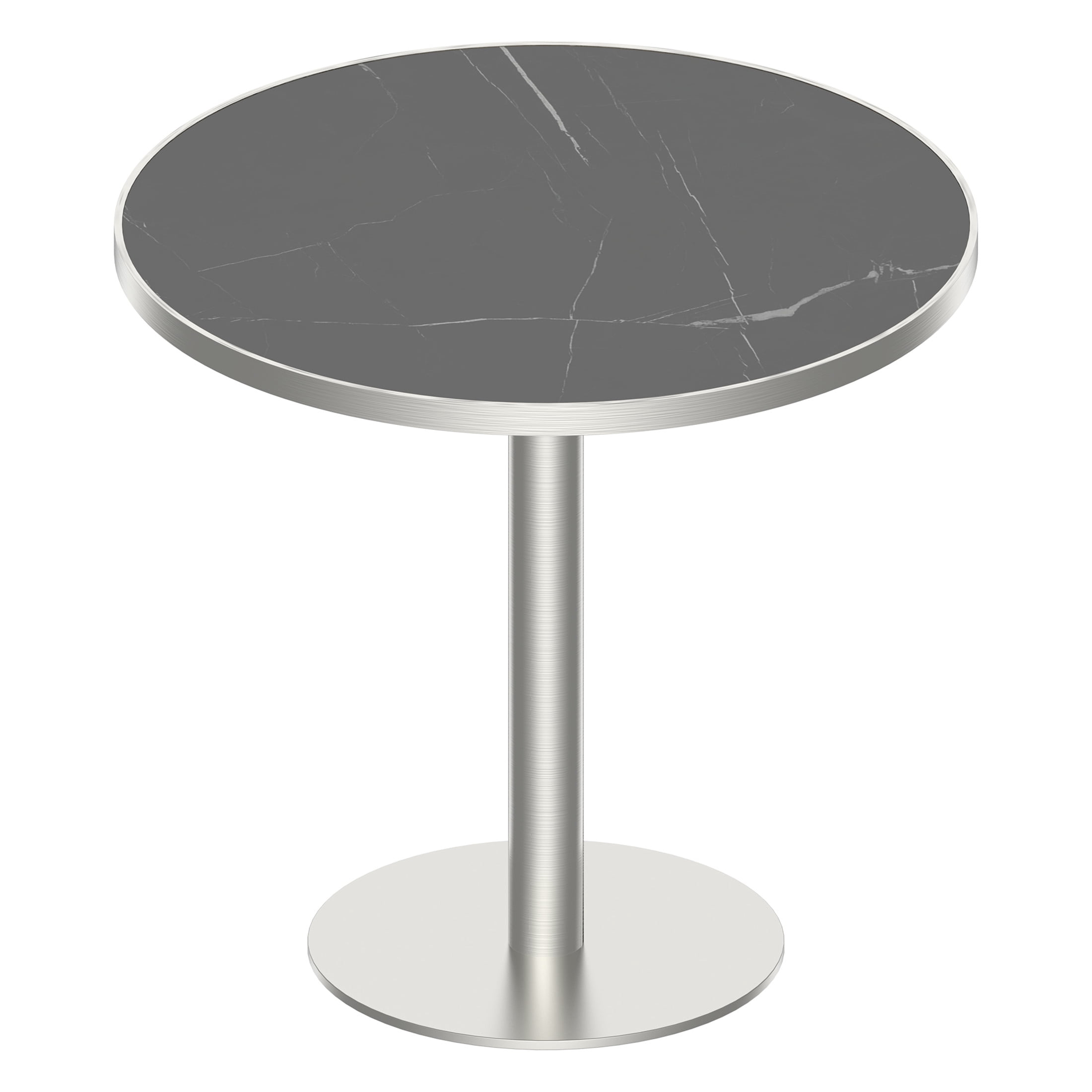 Noble House 31.5" Round Dining Table with Faux Marble Top, Luxury Bistro Table with Stainless Steel Legs, Black & Silver