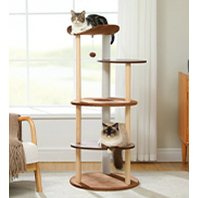 PAWZ Road 50" Cat Tree 5-Levels Cat Tower for Large Cat Modern Cat Furniture with Scratching Posts Brown