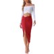thumbnail image 2 of Faldas con abertura frontal Inspire Chic para mujer, falda midi sólida con cintura alta elástica arrugada irregular XS roja, 2 of 6