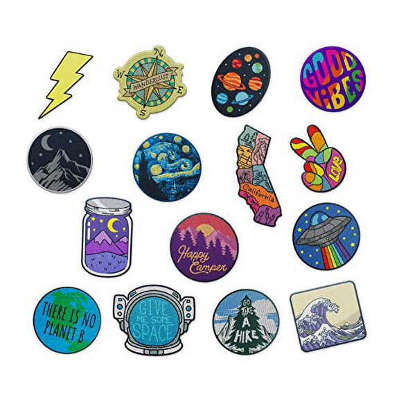 The Carefree Bee - Large Assorted Set of 15 Aesthetic and Cool Outdoors Iron On Patches for Jackets Backpacks Jeans and Clothes | Each Embroidered Patch is Durable and Sticks to All Fabrics (Set 2)